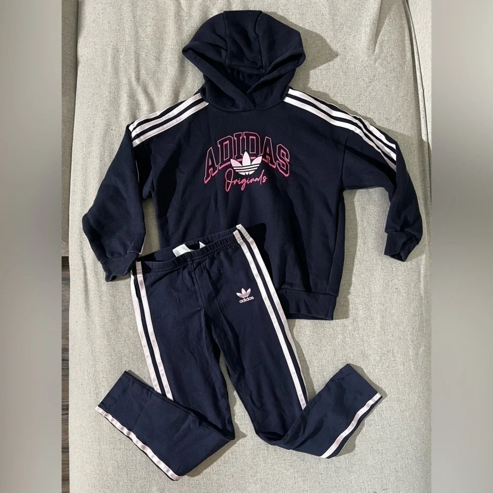Adidas Girls Tracksuit Set XS | Hoodie & Leggings | 2 Piece Logo Outfit - Picture 1 of 7